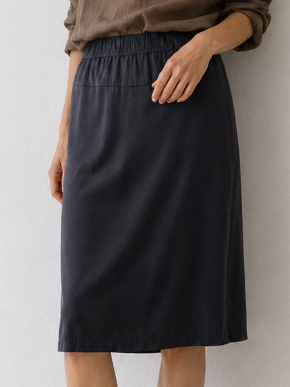 HUMANOID Cupro Knee-Length Skirt, Inky Black, Size M, Minimalist, Lagenlook